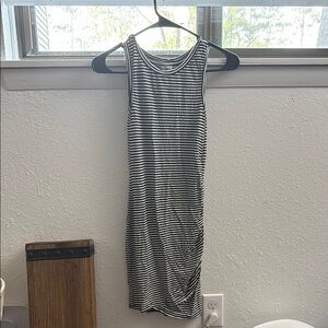 Love Fire Black and White Asymmetrical Ruched Midi Dress